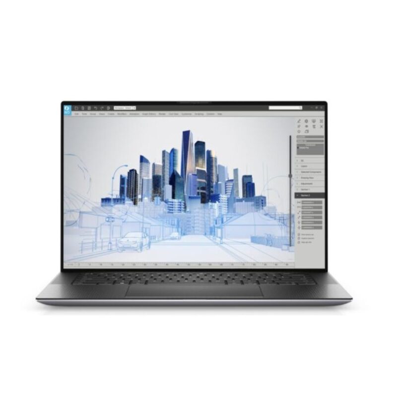 Sleek silver Dell Precision 5560 workstation laptop open showing a borderless InfinityEdge display.