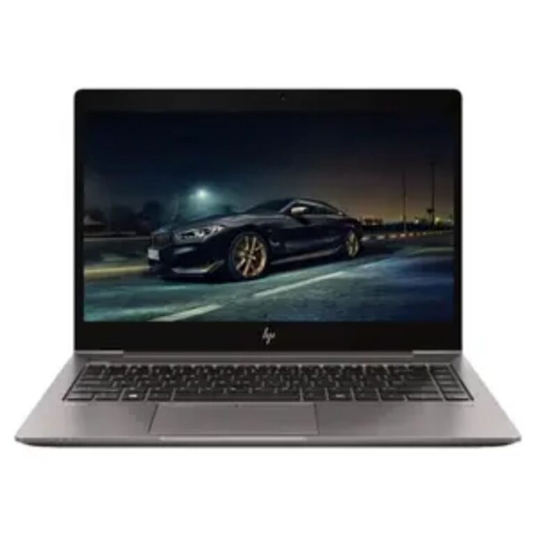 Sleek dark gray HP ZBook 14u G6 workstation laptop open on a modern office desk.