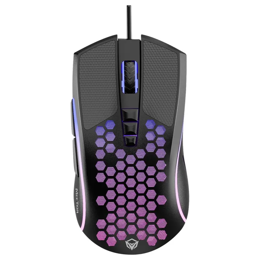 Meetion GM015 Honeycomb RGB Gaming Mouse, 6400 DPI, 7 Plus 1 Buttons, Black Meetion GM015 RGB Gaming Mouse - Image 1