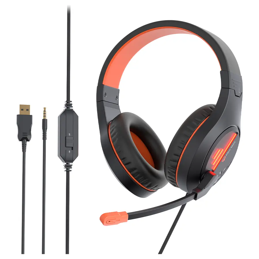 Meetion MT-HP021 Stereo Gaming Headset with Mic, 50mm Speaker, Noise Reduction Microphone, 3.5mm Stereo Jack Plus USB, Black Orange c Meetion HP021 Black USB Wired Stereo Gaming Headset - Image 1