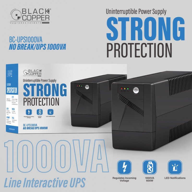 Black Copper BC-UPS1000VA 1000VA 600W Line Interactive UPS Black Copper BC-UPS1000VA 1000VA 600W Line Interactive UPS - Image 1