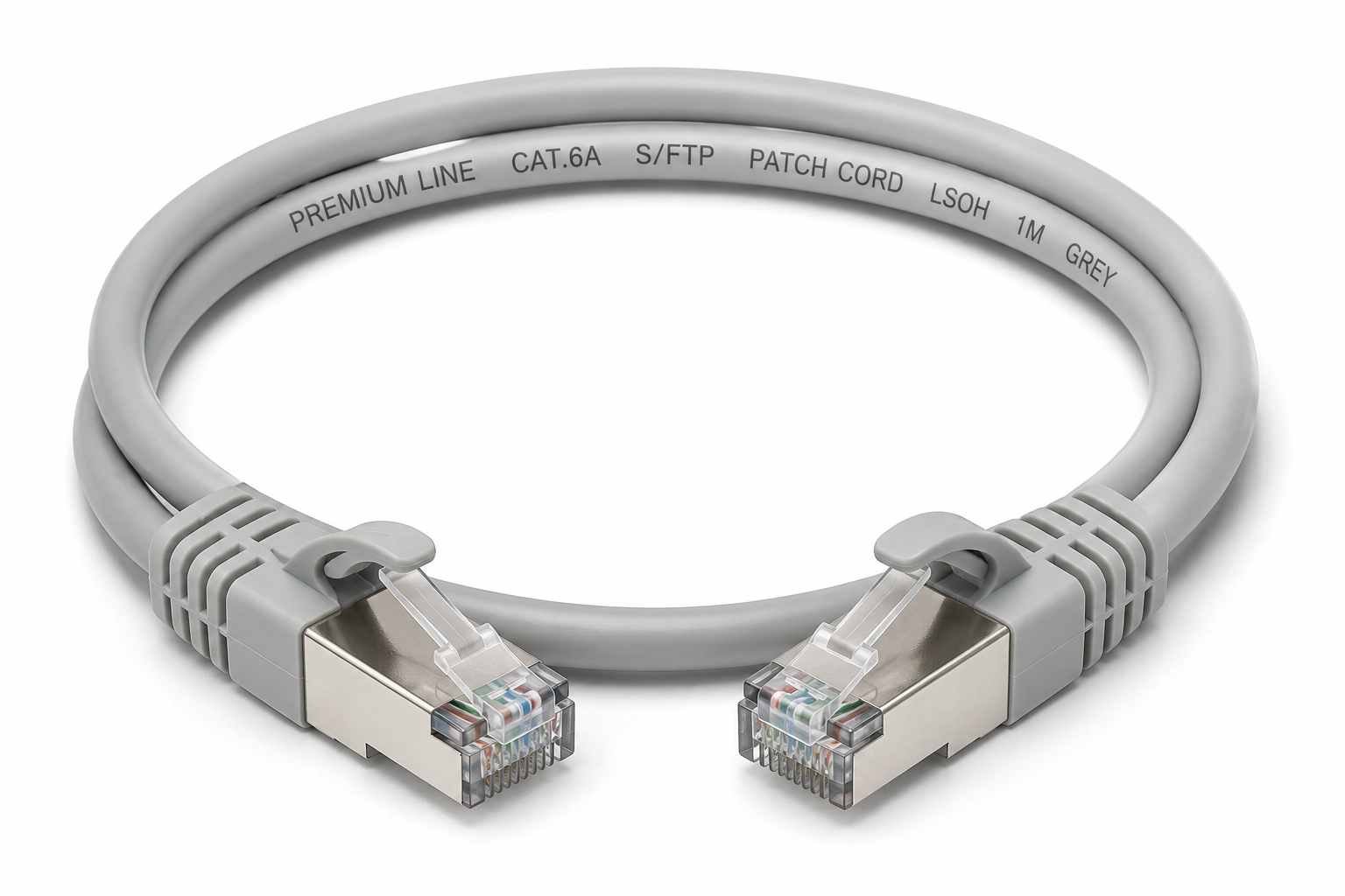 ChatGPT Image Aug 4, 2026, 01_34_34 AM Premium Line Category 6A S/FTP Patch Cord 1m LSOH Grey - Image 1