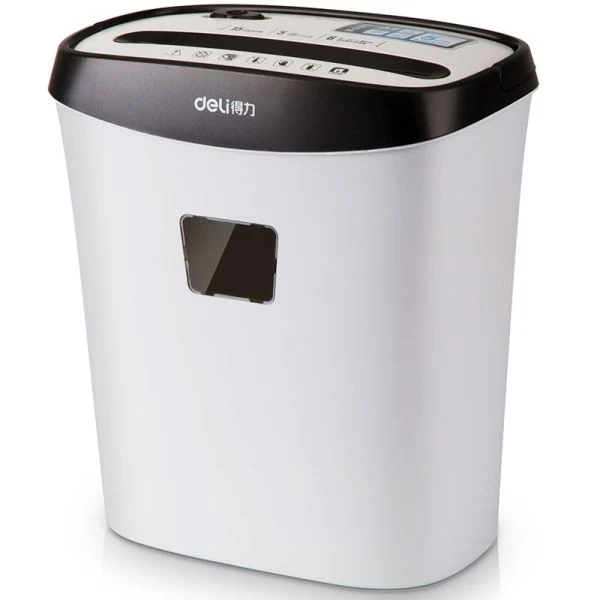 Deli ET001 6-Sheet Cross Cut Paper Shredder White c Deli ET001 6-Sheet Cross Cut Paper Shredder White - Image 1