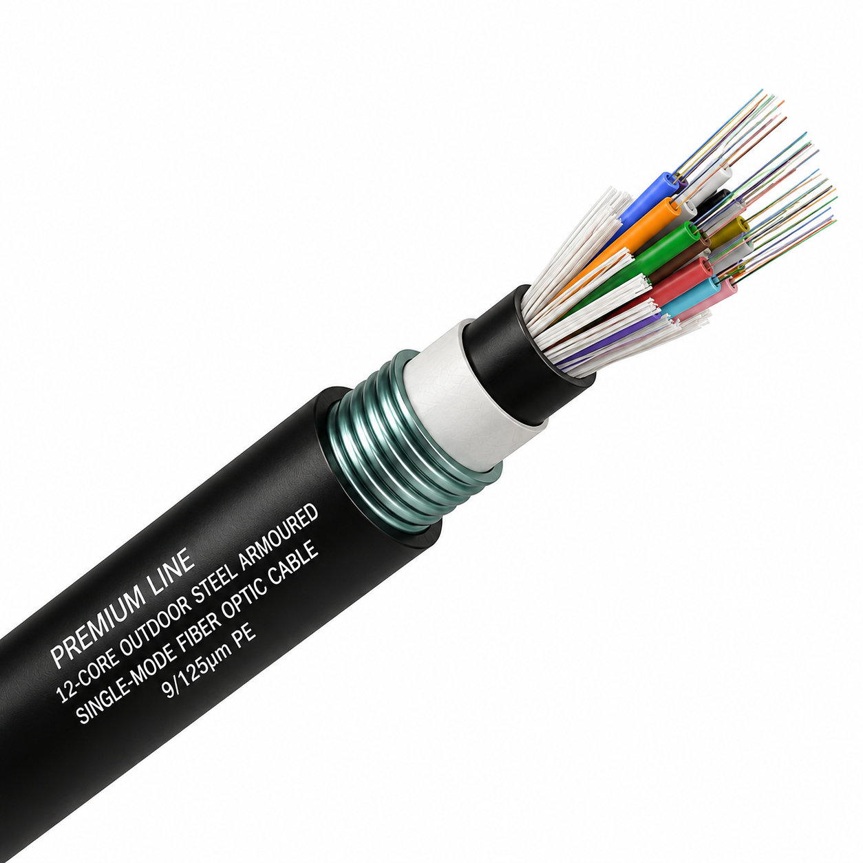 Premium Line 12-Core Outdoor Steel Armoured Single-Mode Fiber Optic Cable 9125µm PE Premium Line 12-Core Outdoor Steel Armoured Single-Mode Fiber Optic Cable 9/125µm PE - Image 1