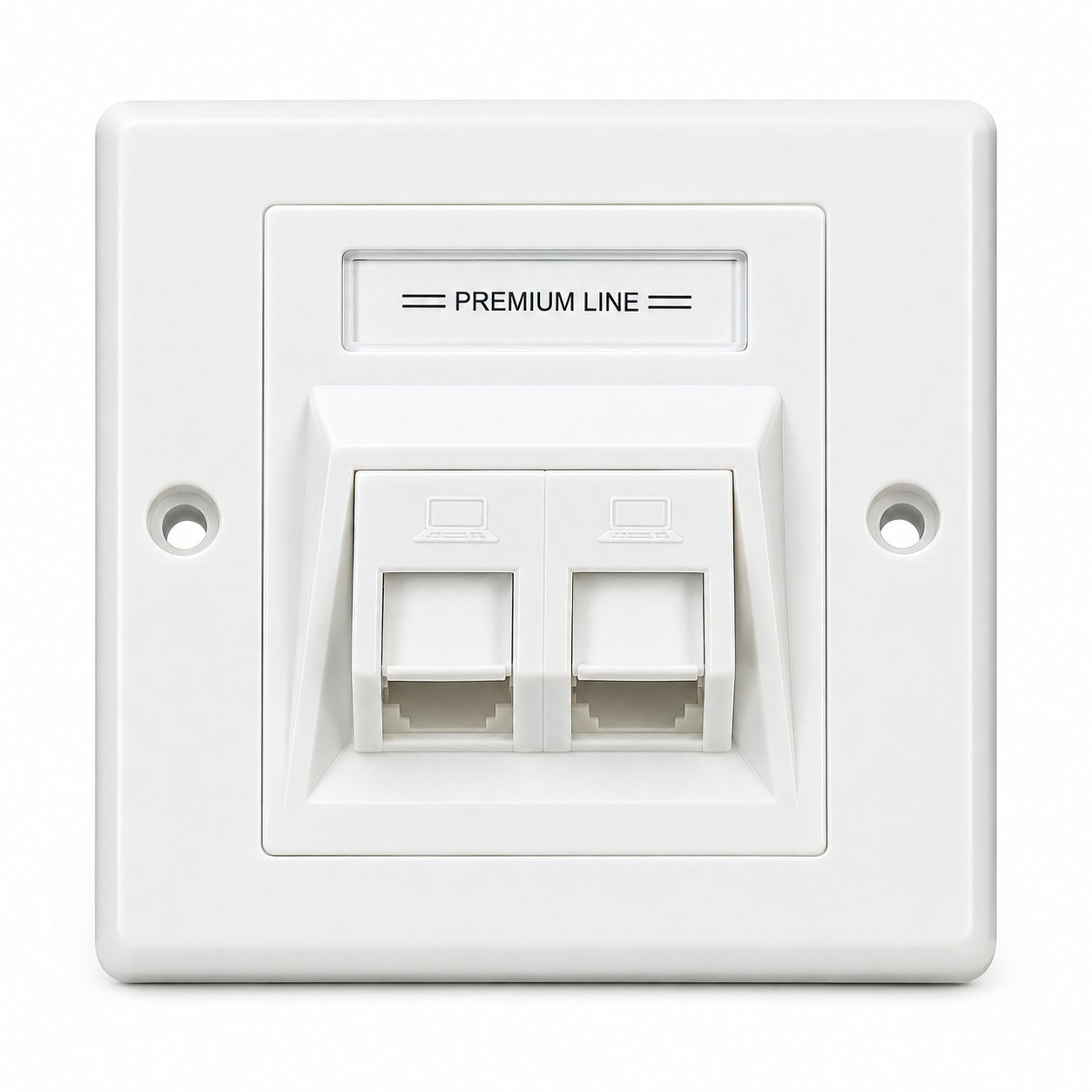 Premium Line 45° 2-Port Face Plate with Shutter White Premium Line 45° 2-Port Face Plate with Shutter White - Image 1