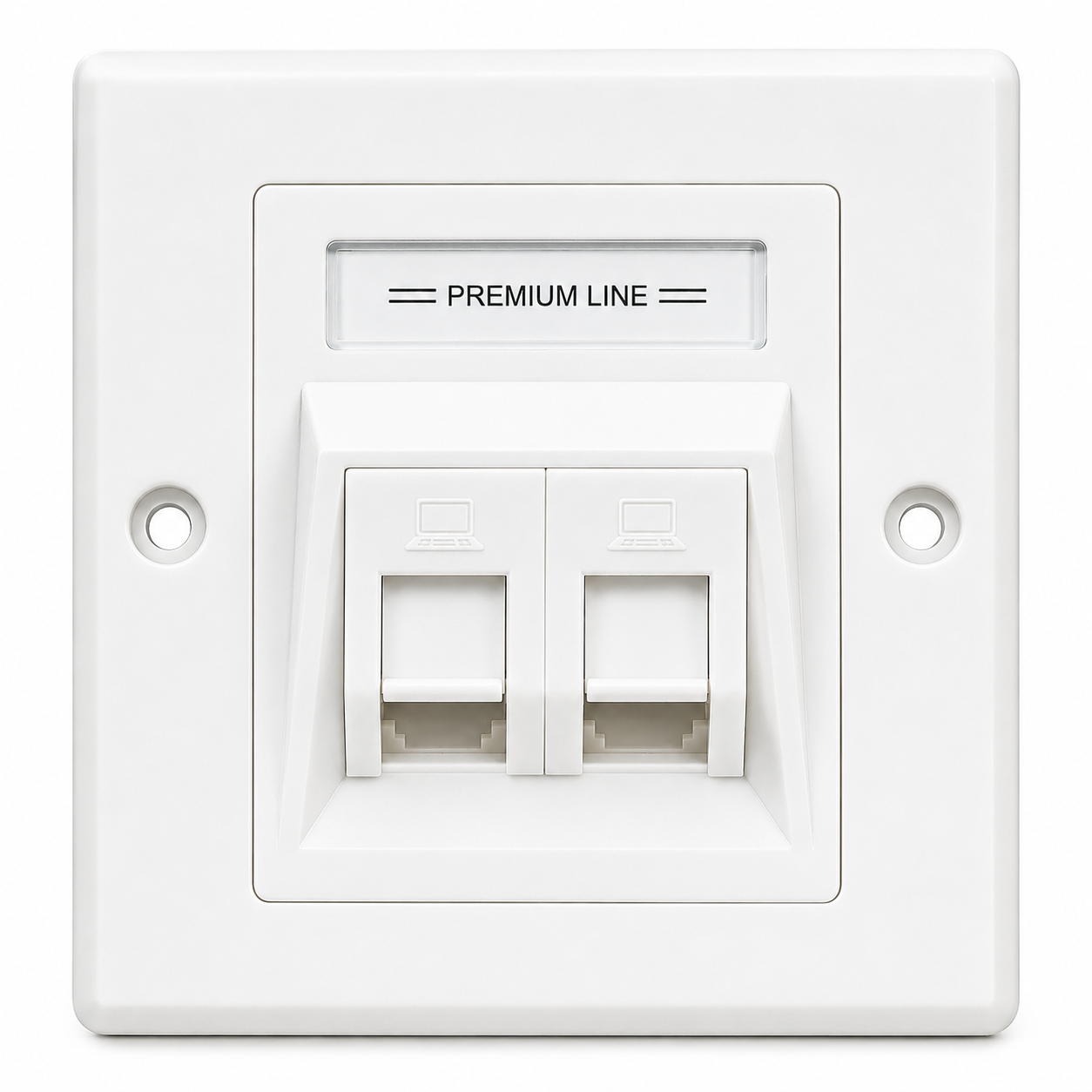 Premium Line Euro II 2-Port Face Plate 90° Entry with Shutter White Premium Line Euro II 2-Port Face Plate 90° Entry with Shutter White - Image 1